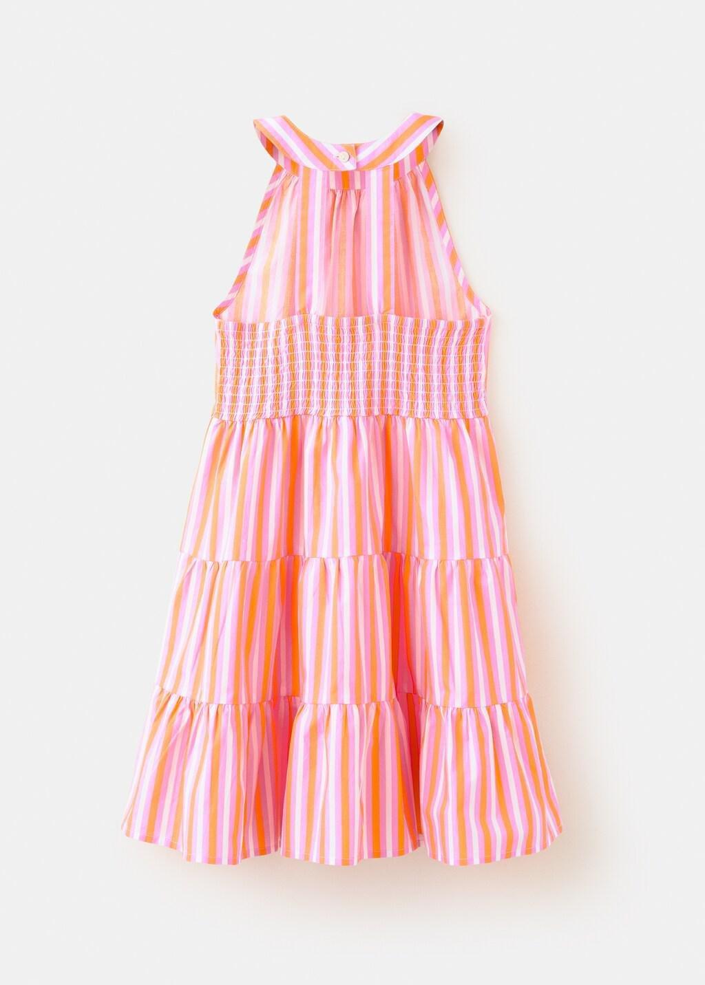 Orange Halter Cotton Stripe Dress, Kids Girls, Orange, medium
