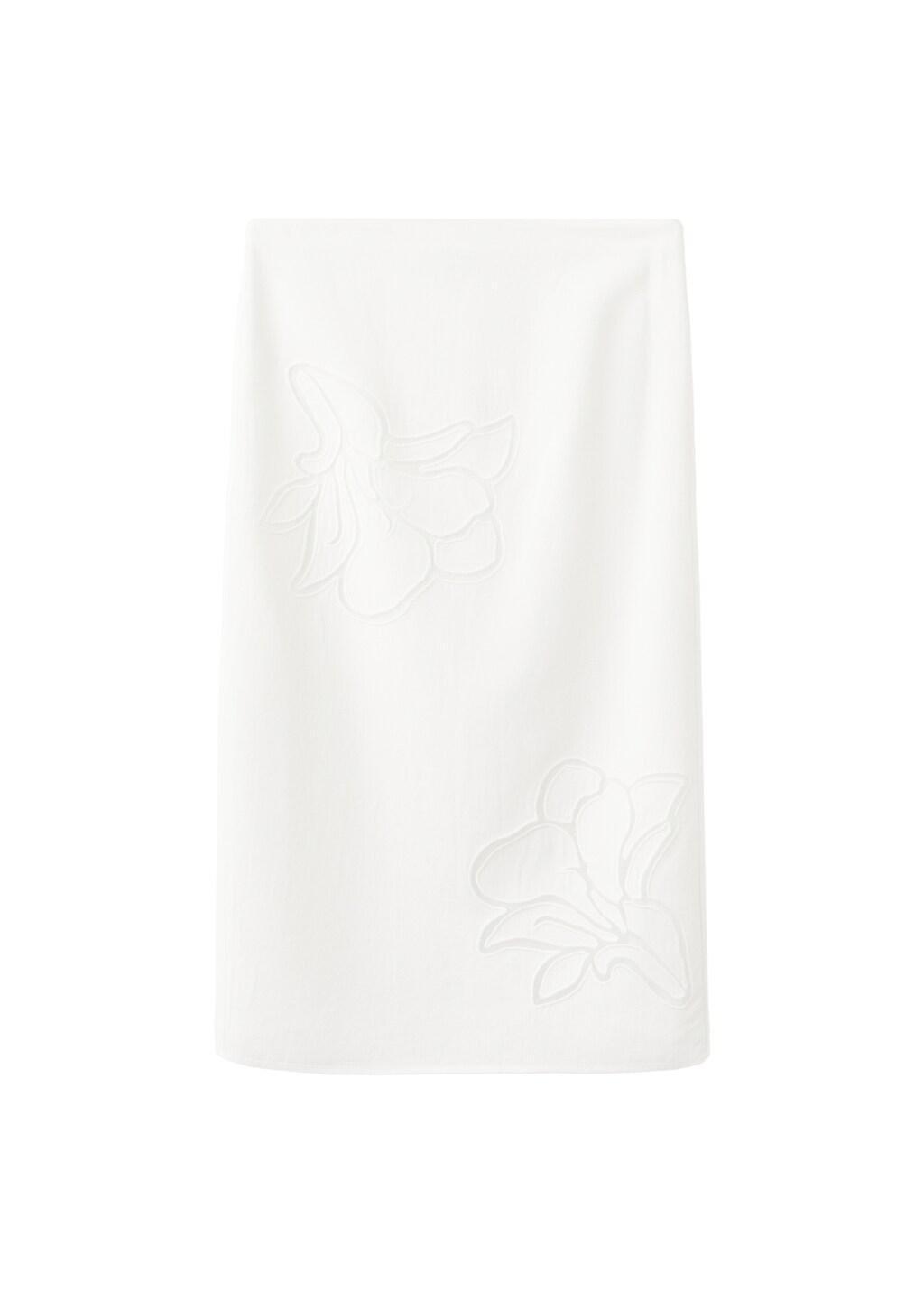 WHITE Linen skirt with floral embroidery, White, large image number 6