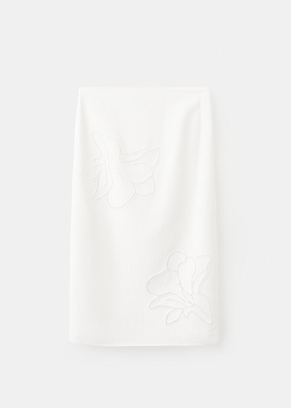 WHITE Linen skirt with floral embroidery, White, large image number 7