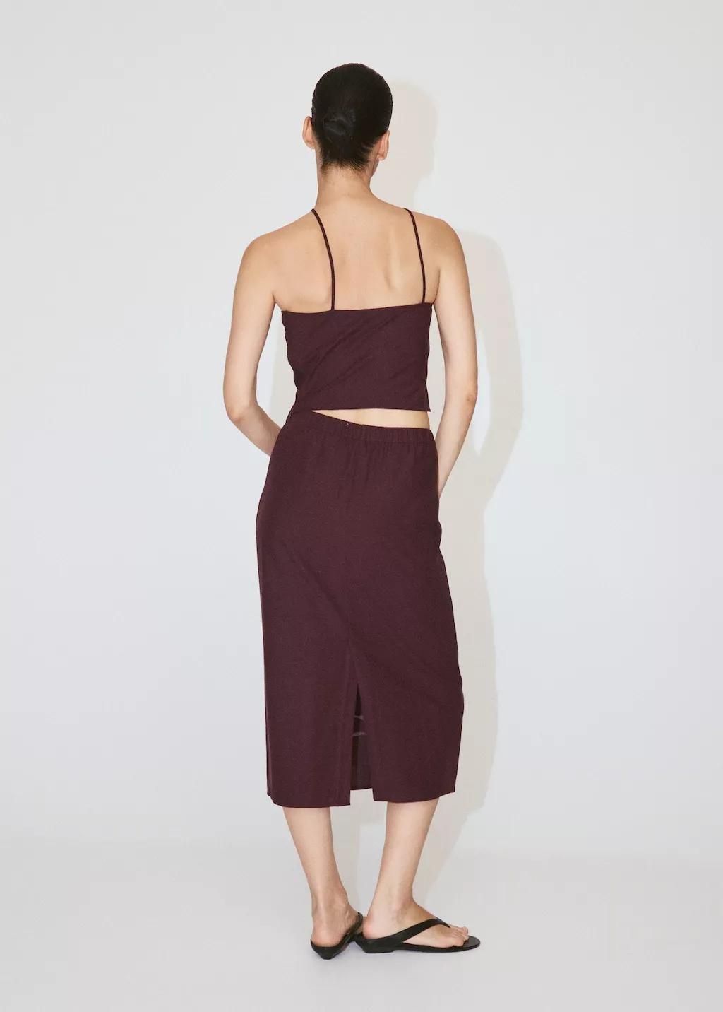 Red Linen Skirt With Floral Embroidery, Dark Red, medium