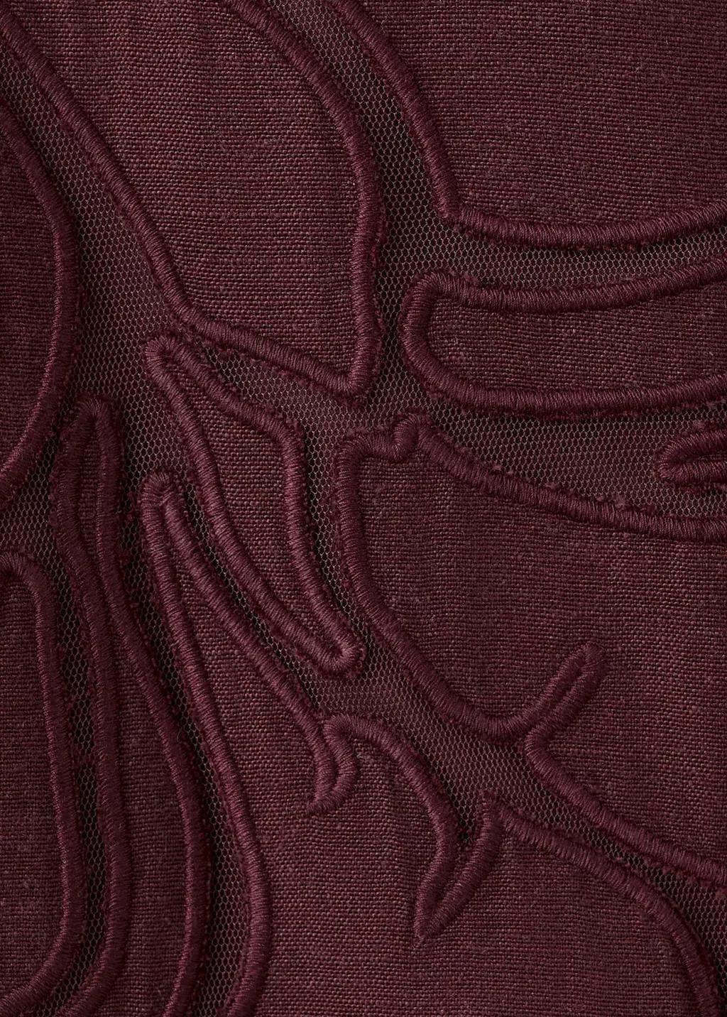 Red Linen Skirt With Floral Embroidery, Dark Red, large image number 5