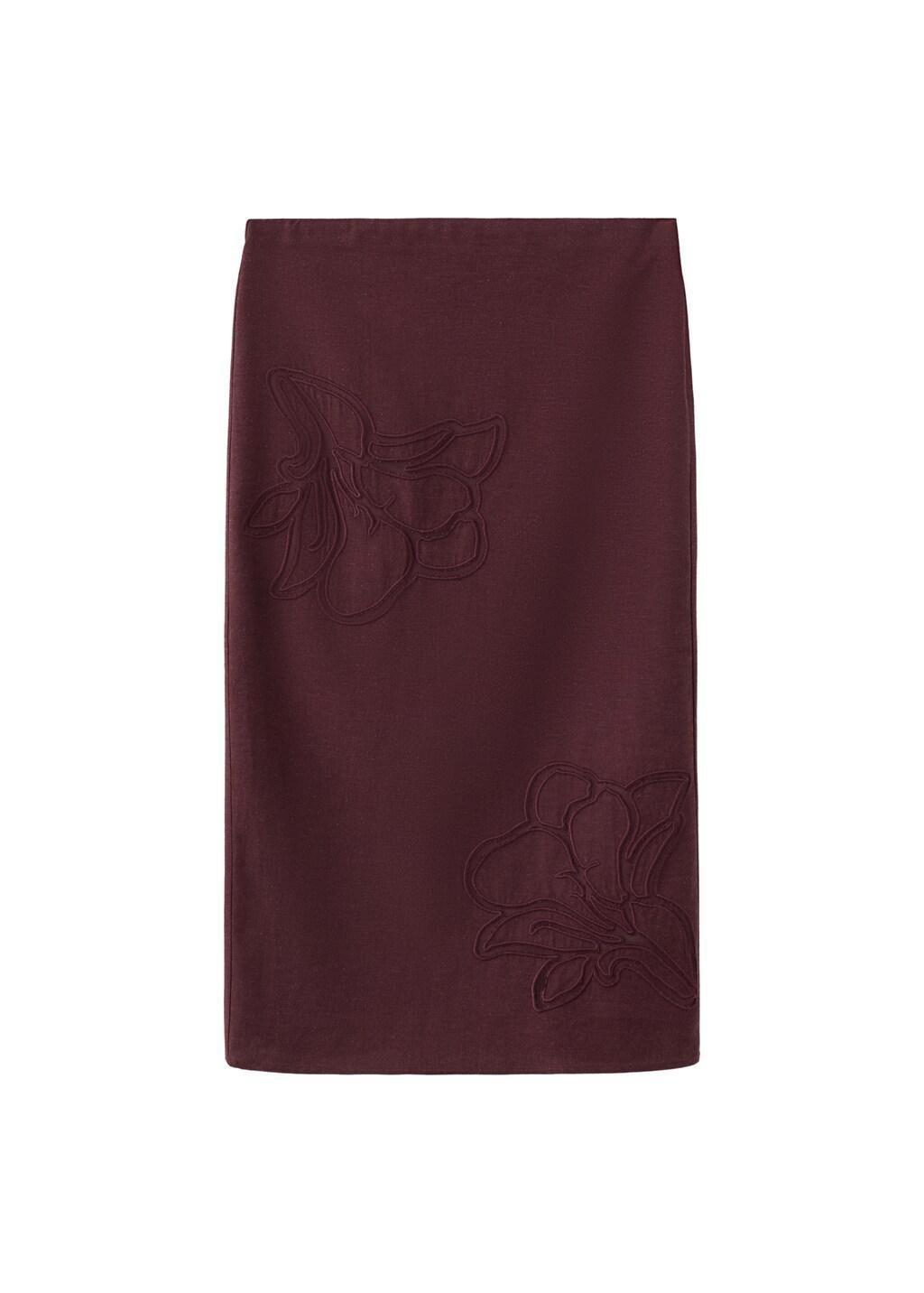 Red Linen Skirt With Floral Embroidery, Dark Red, large image number 6