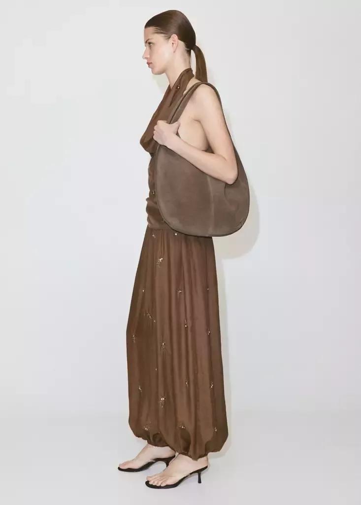 Brown Balloon Trousers With Embroidered Applique, Brown, medium