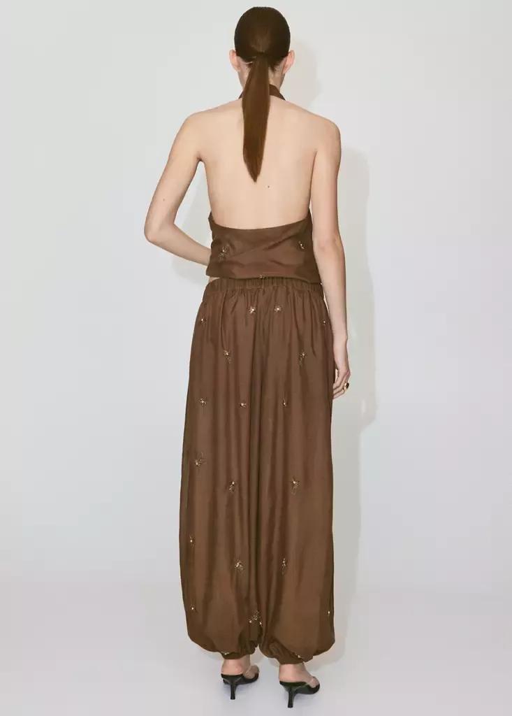Brown Balloon Trousers With Embroidered Applique, Brown, medium