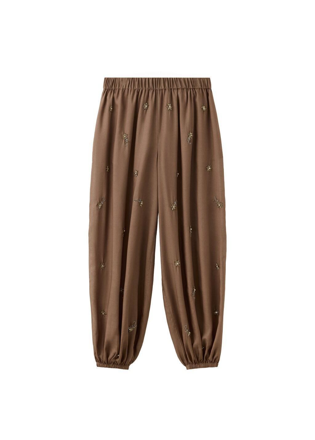 Brown Balloon Trousers With Embroidered Applique, Brown, large image number 4