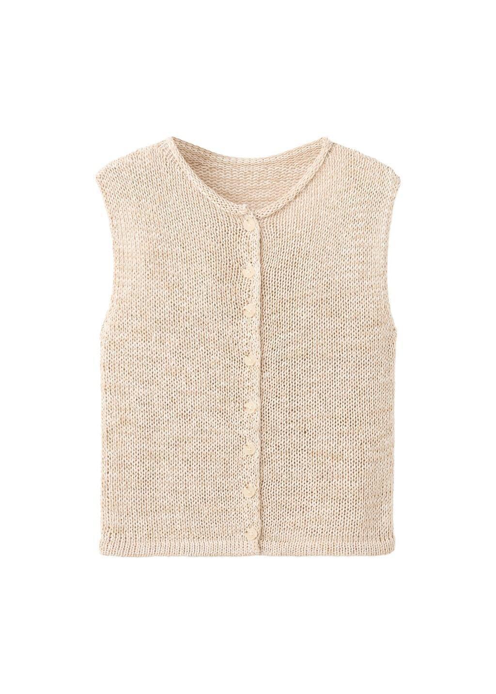 Beige Buttoned Marl Knit Gilet, Light Beige, large image number 6