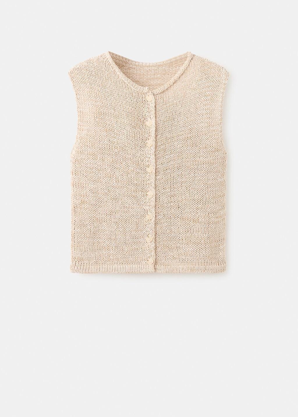 Beige Buttoned Marl Knit Gilet, Light Beige, large image number 7