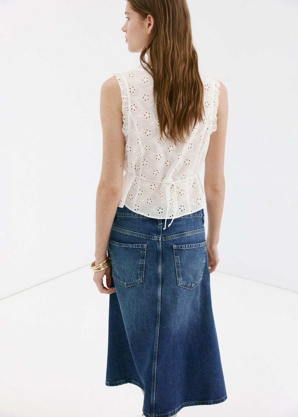 White Cotton Blouse With Broderie Anglaise Embroidery, Natural White, large image number 2