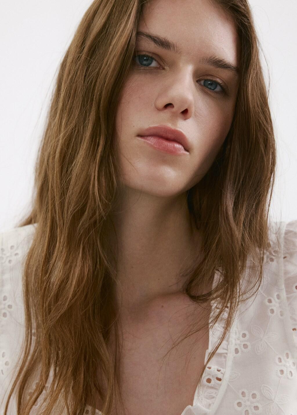 White Cotton Blouse With Broderie Anglaise Embroidery, Natural White, large image number 4
