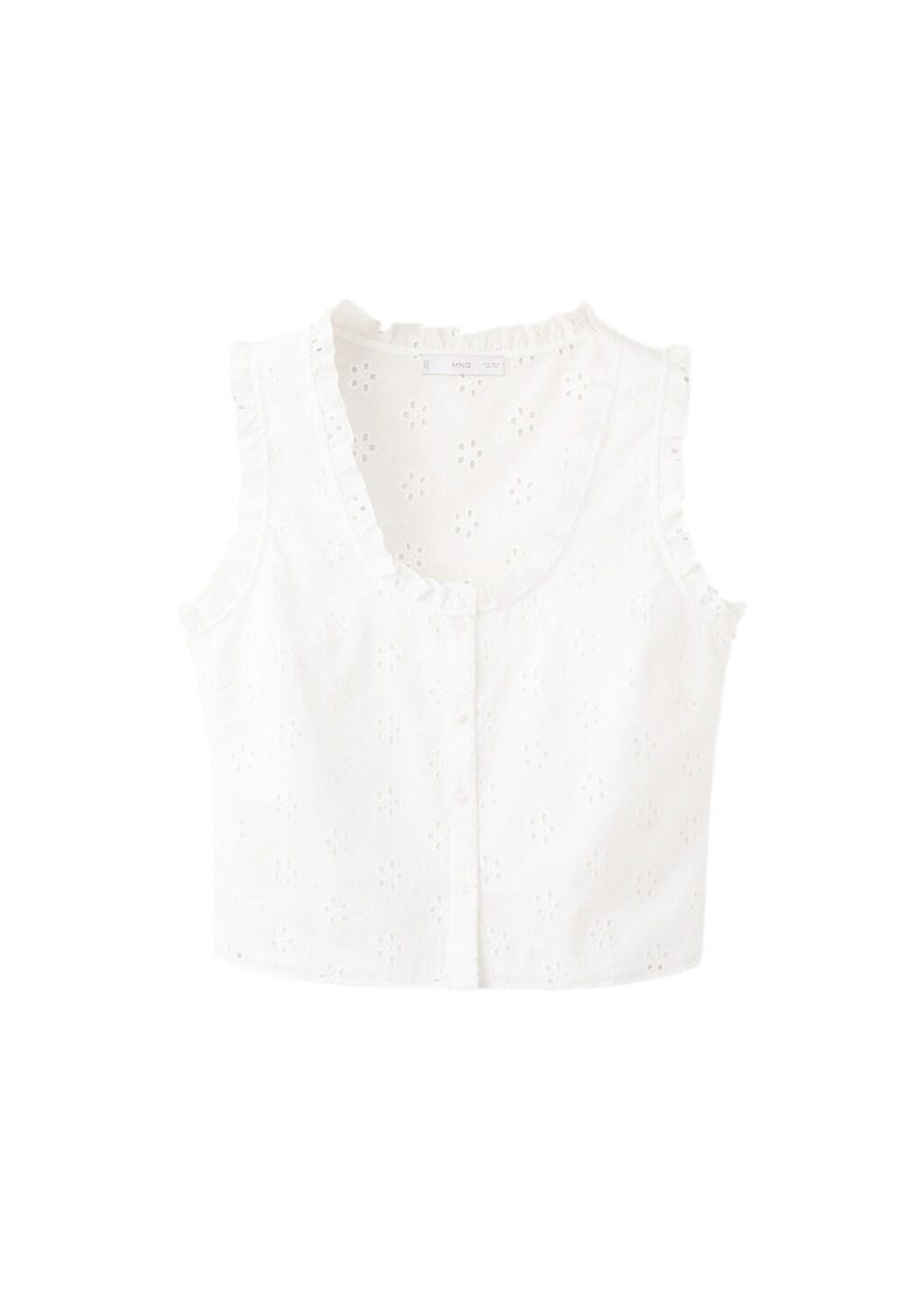 White Cotton Blouse With Broderie Anglaise Embroidery, Natural White, large image number 8