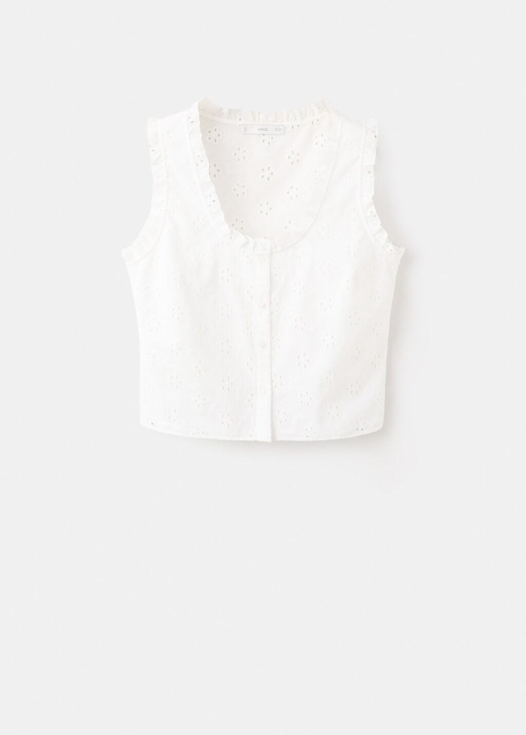 White Cotton Blouse With Broderie Anglaise Embroidery, Natural White, large image number 9