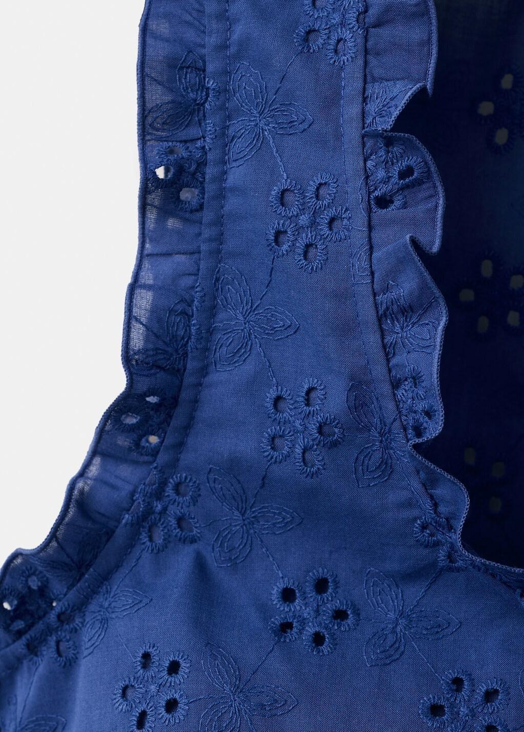 Blue Cotton Blouse With Broderie Anglaise Embroidery, Medium Blue, medium