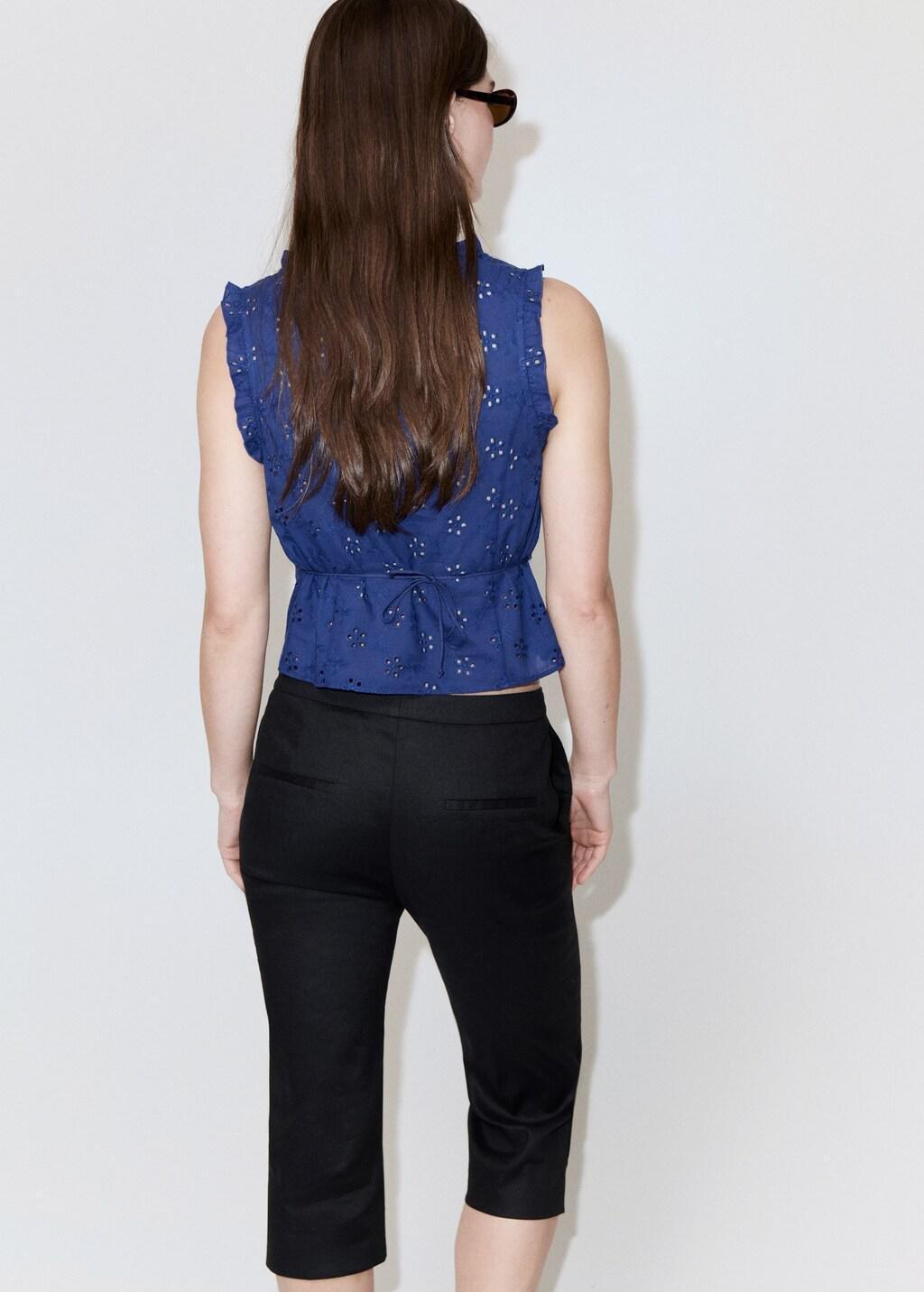 Blue Cotton Blouse With Broderie Anglaise Embroidery, Medium Blue, large image number 2