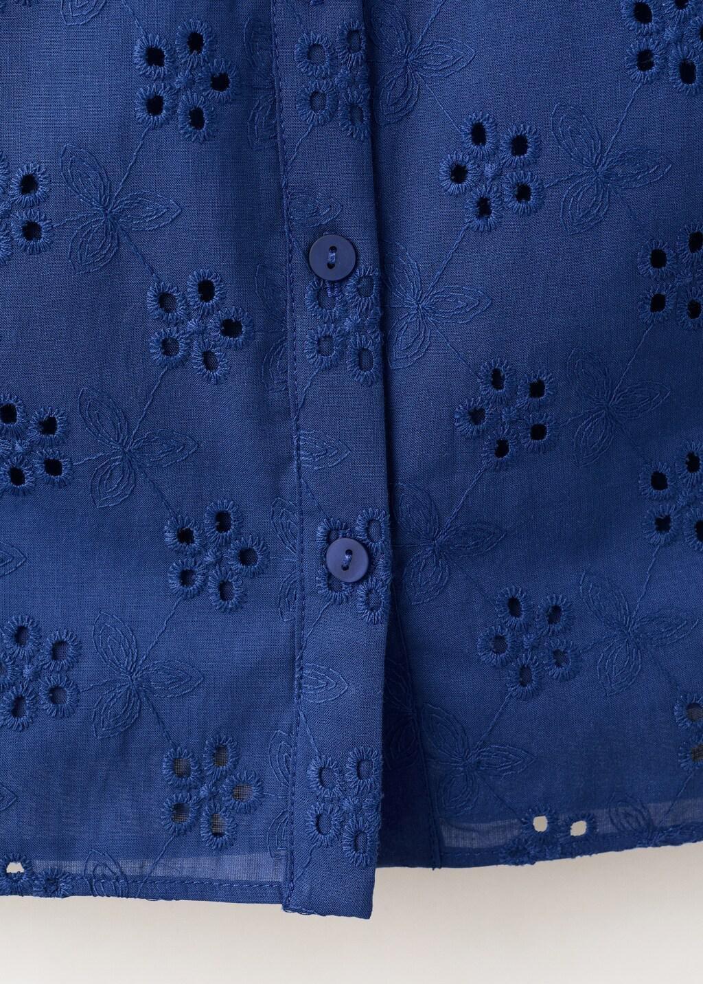 Blue Cotton Blouse With Broderie Anglaise Embroidery, Medium Blue, large image number 5