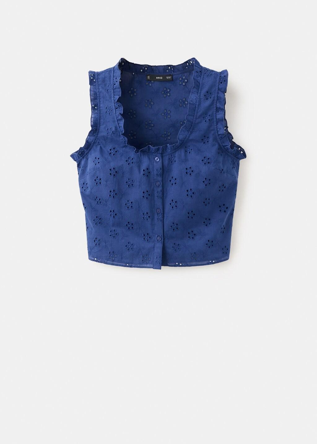Blue Cotton Blouse With Broderie Anglaise Embroidery, Medium Blue, large image number 7