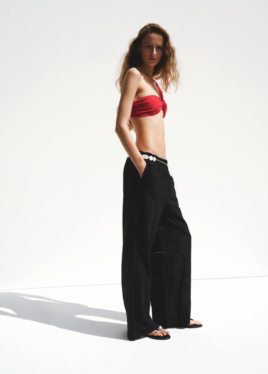 Black Broderie Anglaise Cotton Trousers, Black, large image number 0