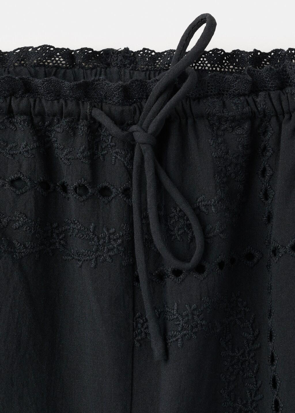 Black Broderie Anglaise Cotton Trousers, Black, medium