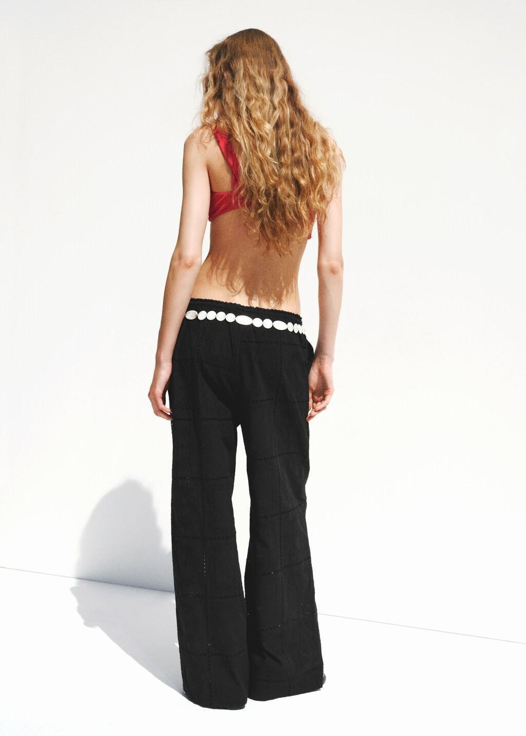 Black Broderie Anglaise Cotton Trousers, Black, large image number 2