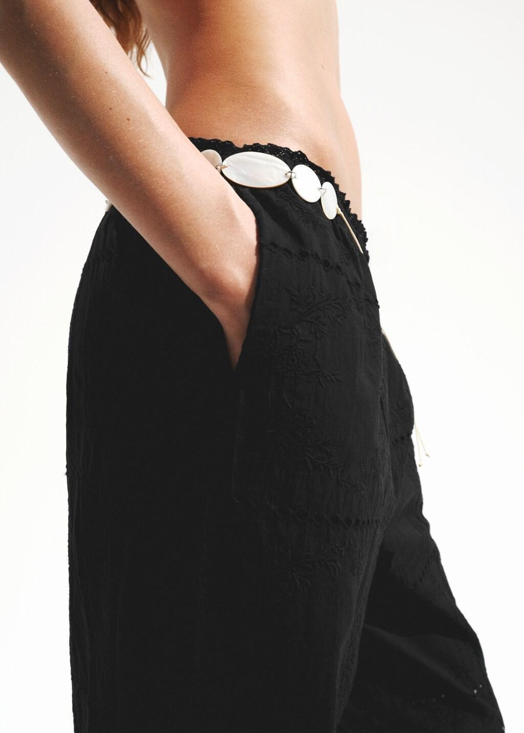 Black Broderie Anglaise Cotton Trousers, Black, large image number 4