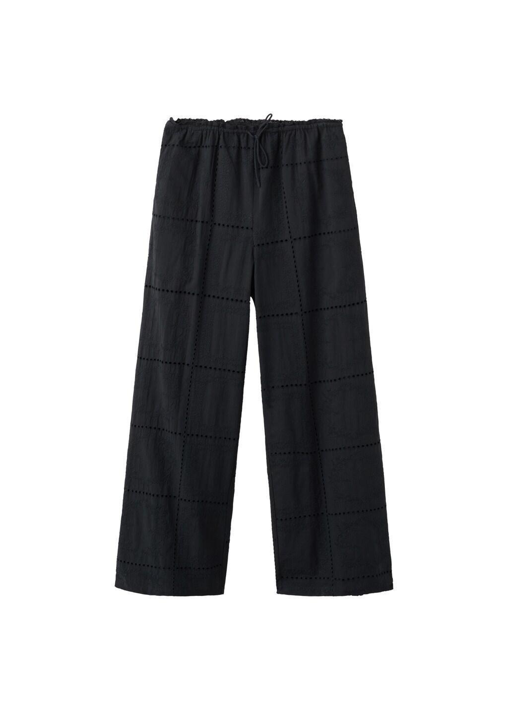 Black Broderie Anglaise Cotton Trousers, Black, large image number 6