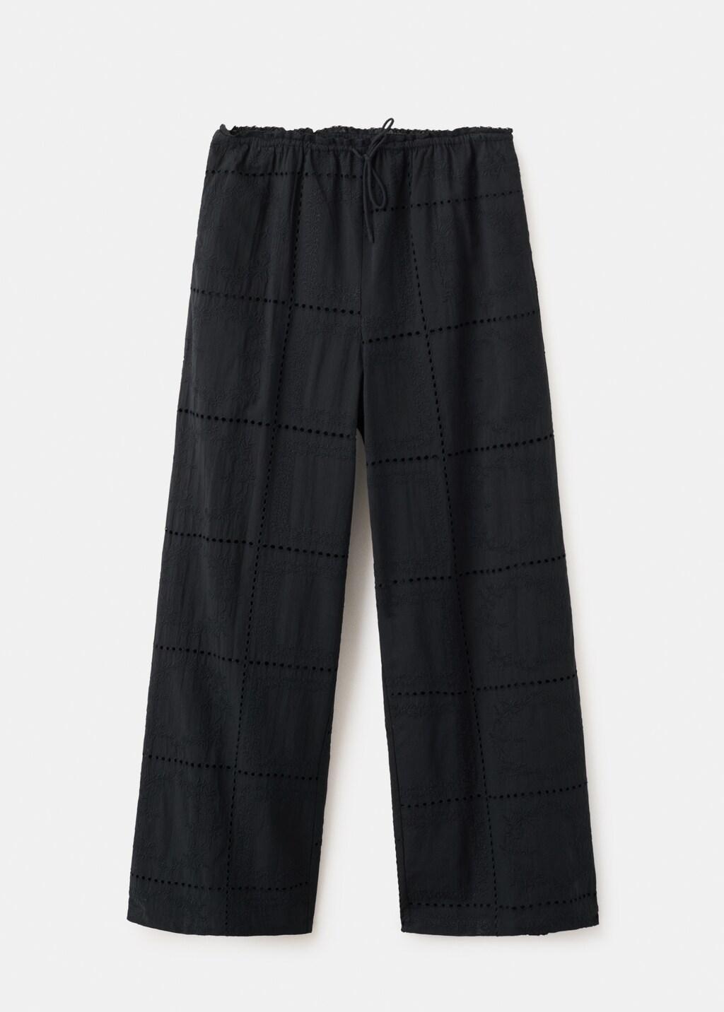 Black Broderie Anglaise Cotton Trousers, Black, large image number 7