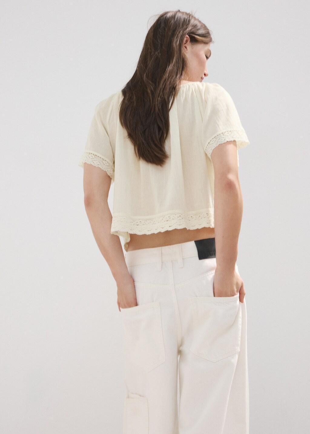 Beige Cotton Lace Blouse, Light Beige, large image number 2