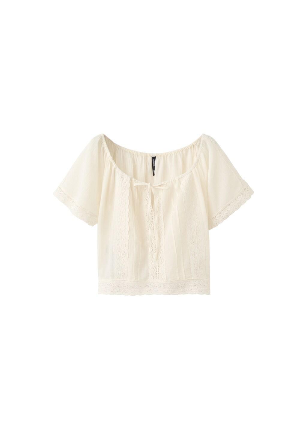 Beige Cotton Lace Blouse, Light Beige, large image number 6