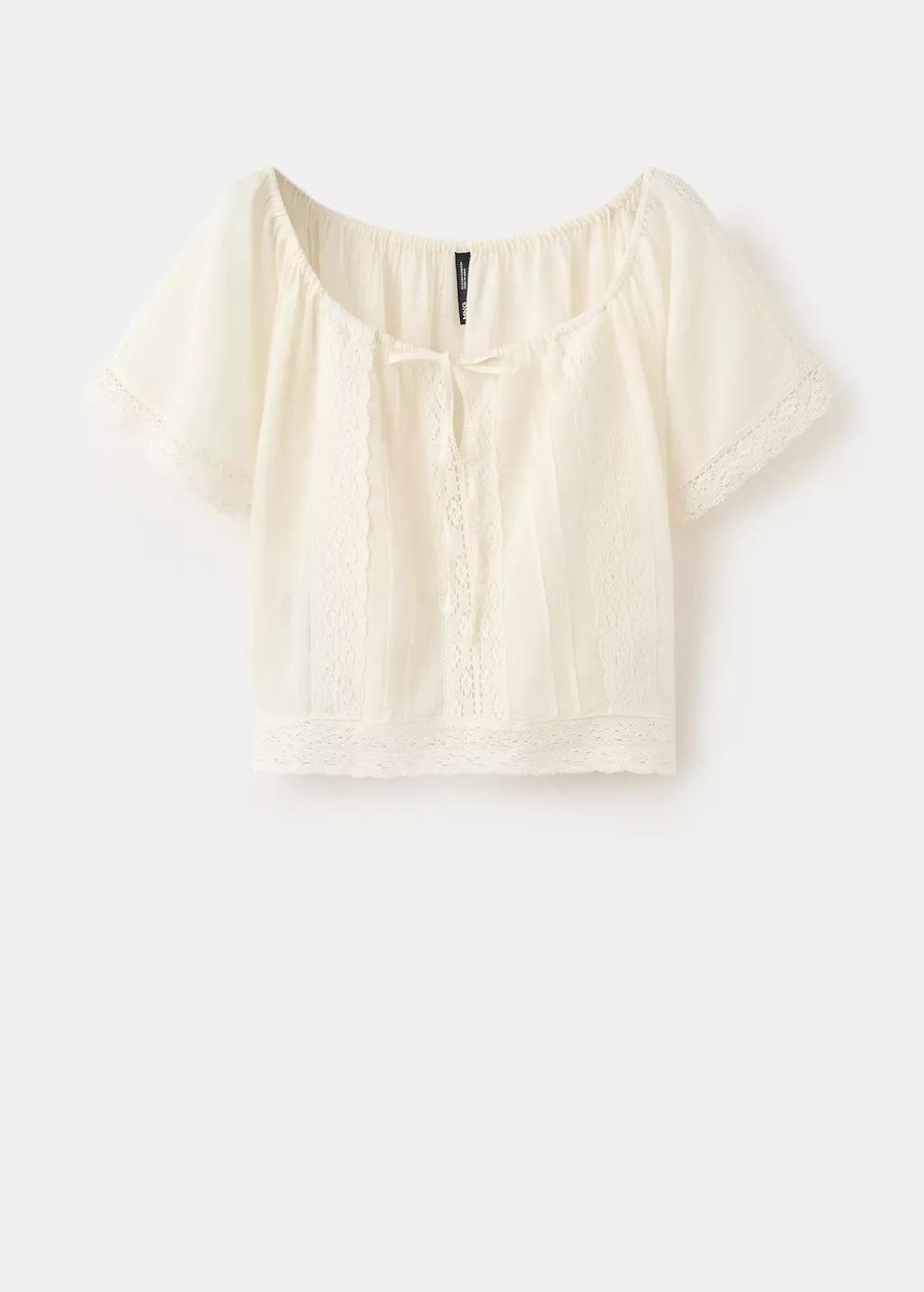 Beige Cotton Lace Blouse, Light Beige, large image number 7