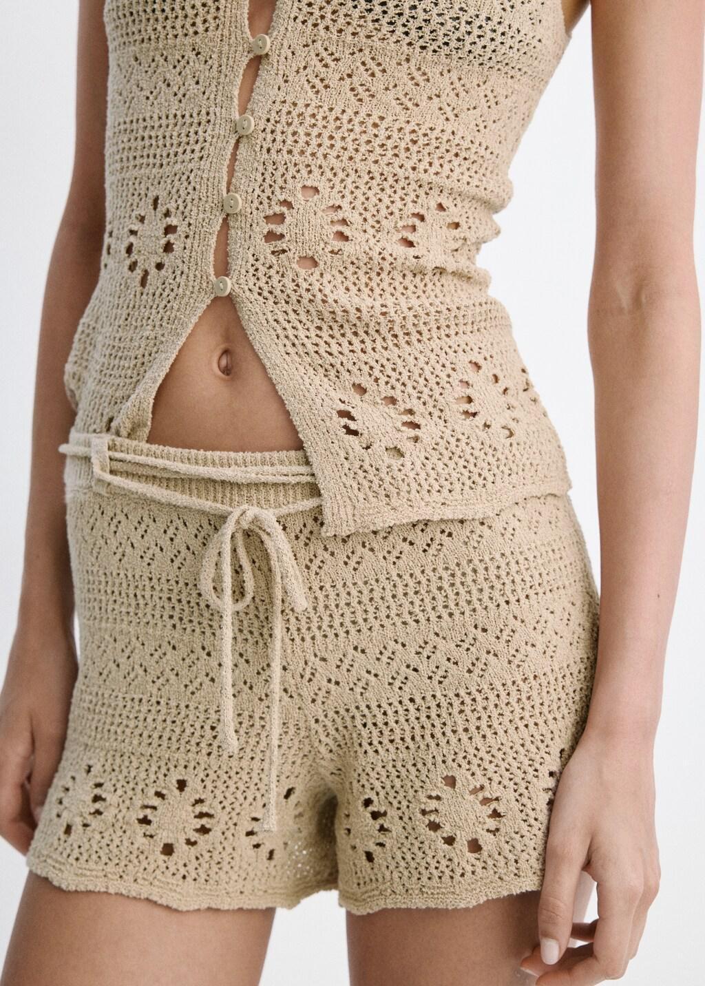 Brown Lt Pastel Crochet Shorts With Belt, Light Pastel Brown, large image number 4