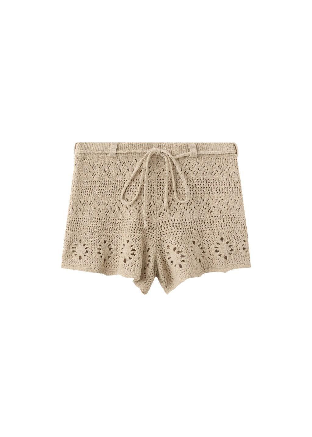Brown Lt Pastel Crochet Shorts With Belt, Light Pastel Brown, large image number 6