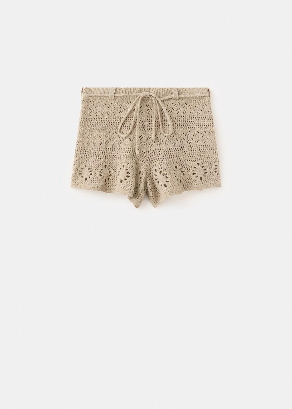 Brown Lt Pastel Crochet Shorts With Belt, Light Pastel Brown, large image number 7