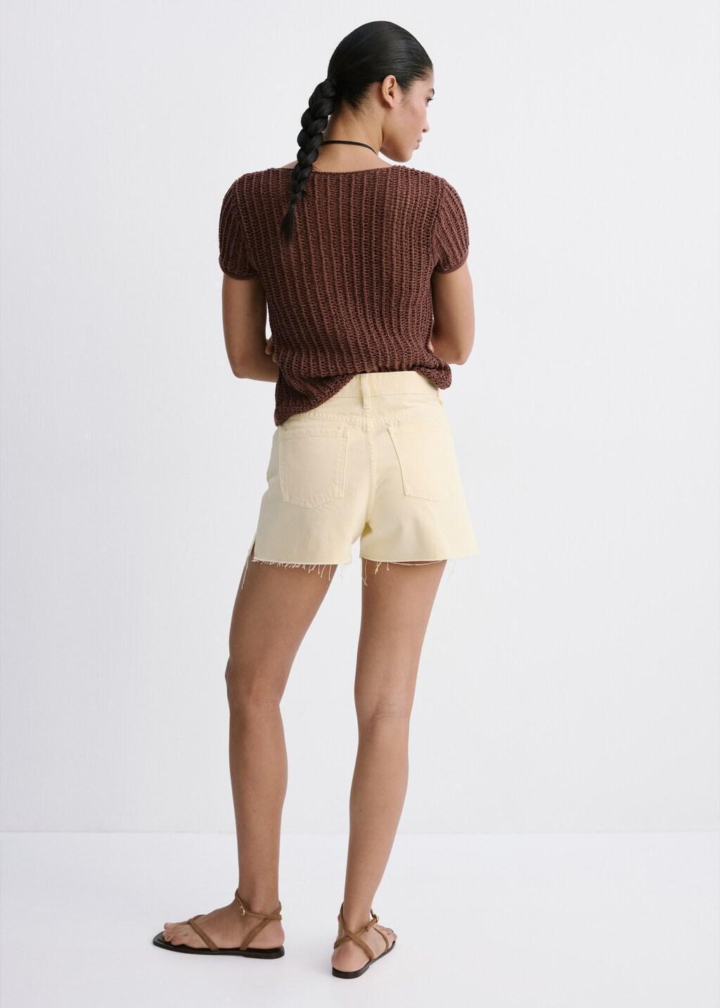 Yellow Denim Shorts With Frayed Hem, Yellow, large image number 2