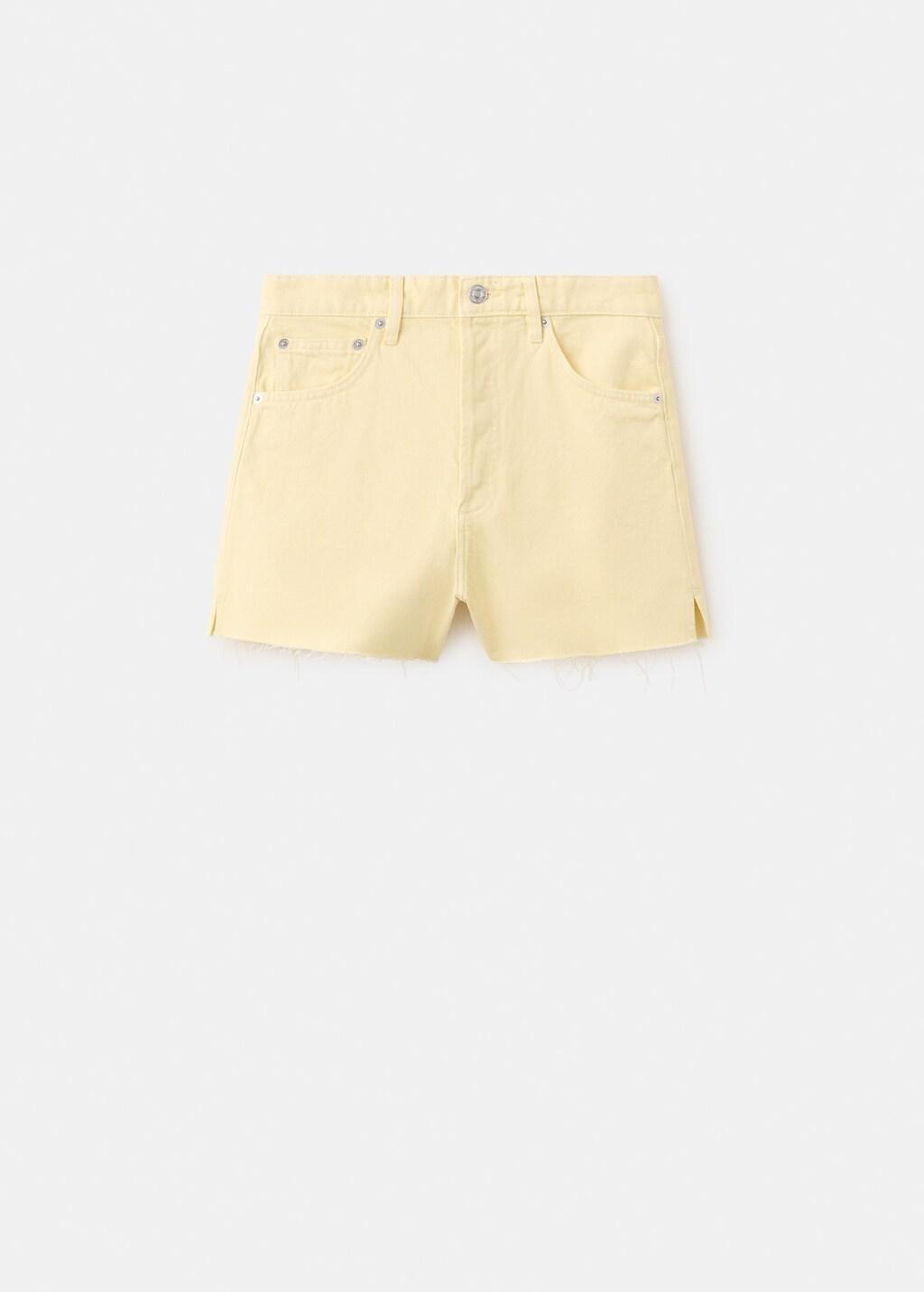 Yellow Denim Shorts With Frayed Hem, Yellow, large image number 6