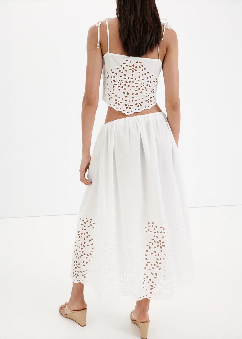 White Midi Skirt With Embroidered Details, Natural White, large image number 2