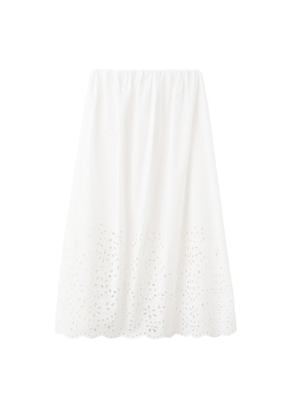 White Midi Skirt With Embroidered Details, Natural White, large image number 6