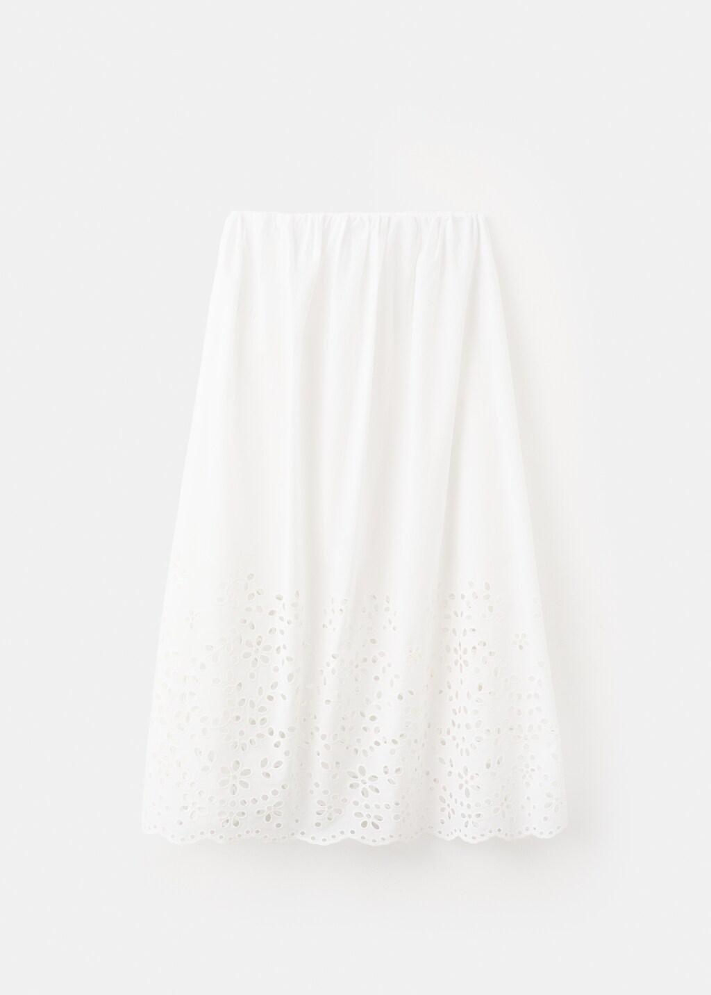 White Midi Skirt With Embroidered Details, Natural White, large image number 7