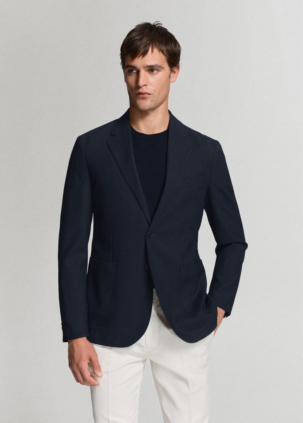 Blue Slim-Fit Jacket With Pockets, Navy, large image number 3