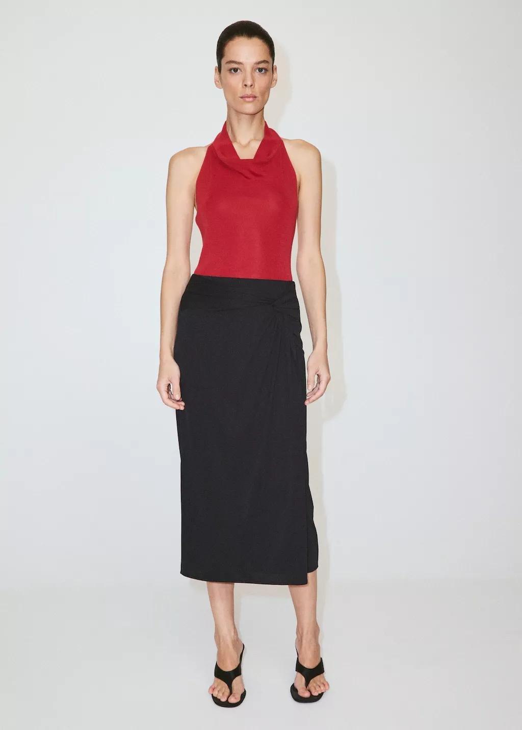 Grey Ruched Fitted Skirt, Charcoal, large image number 0