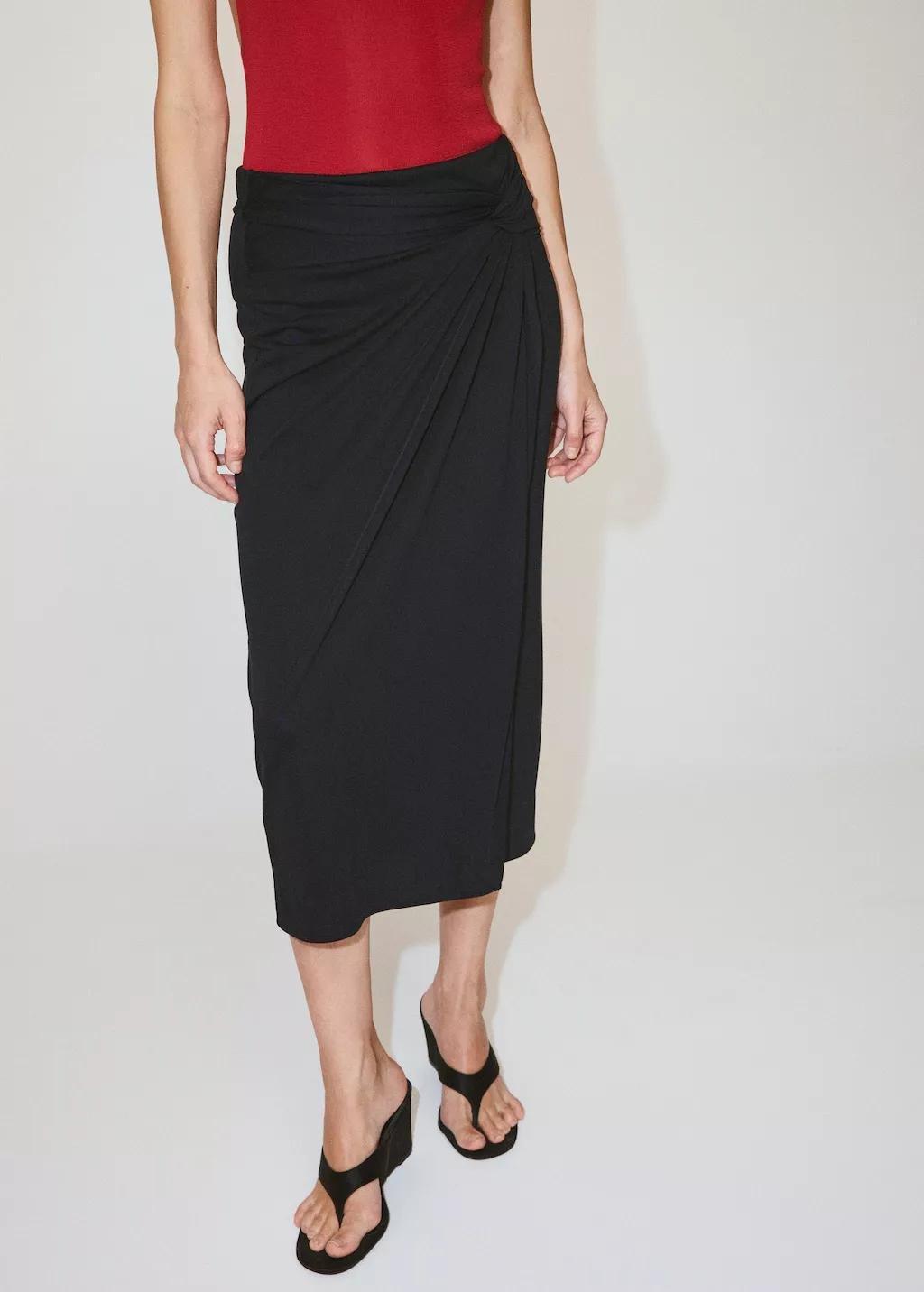Grey Ruched Fitted Skirt, Charcoal, large image number 3