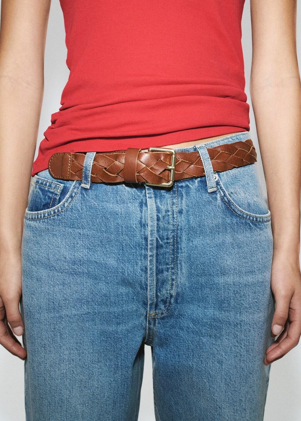 Brown Braided Leather Belt, 0201_30, large image number 0