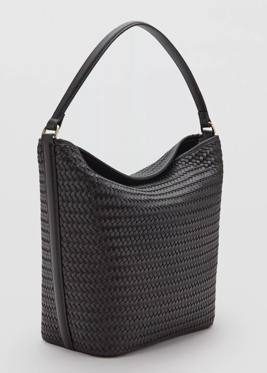 Brown Braided Shoulder Bucket Bag, Dark Brown, large image number 1