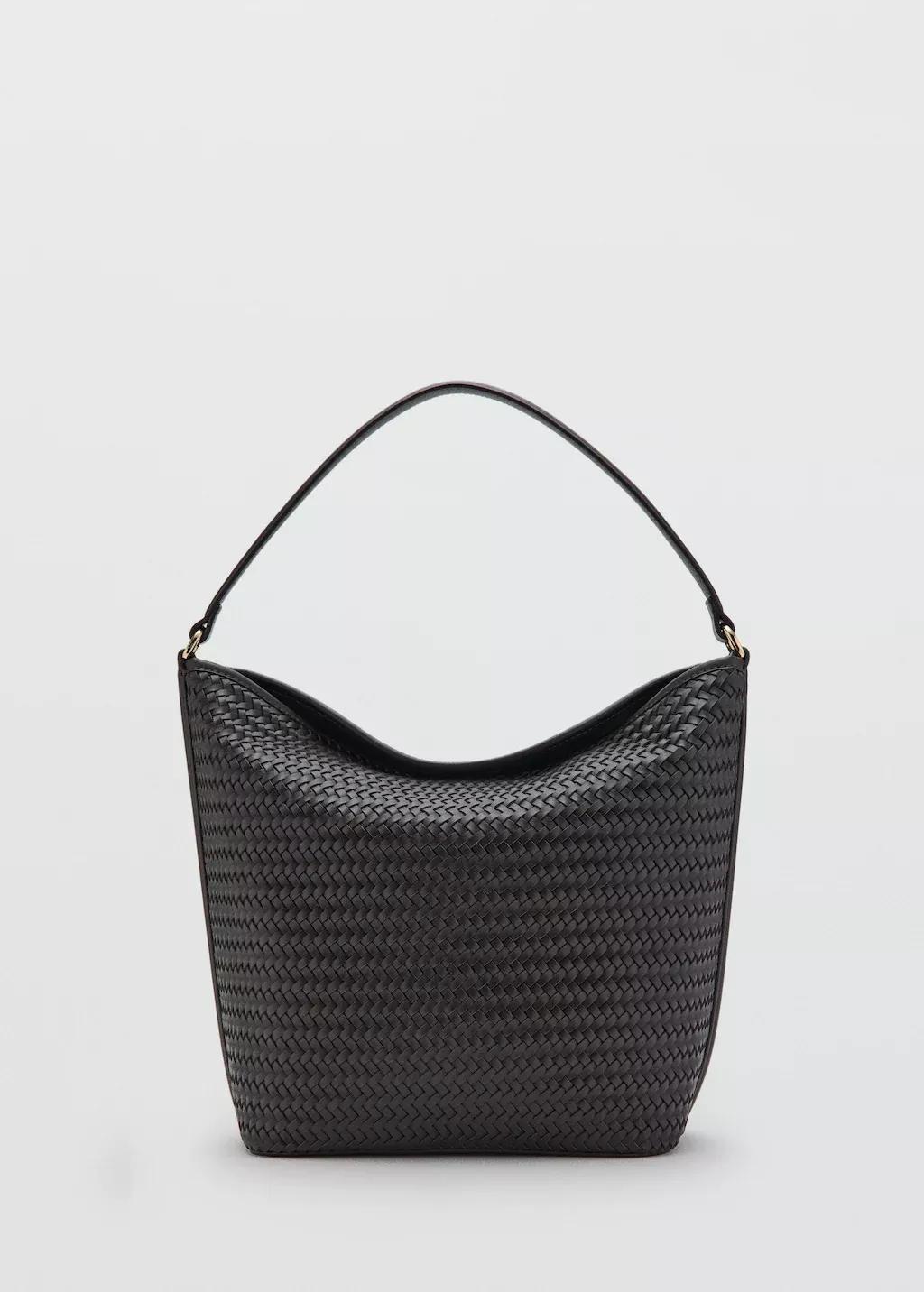 Brown Braided Shoulder Bucket Bag, Dark Brown, large image number 5