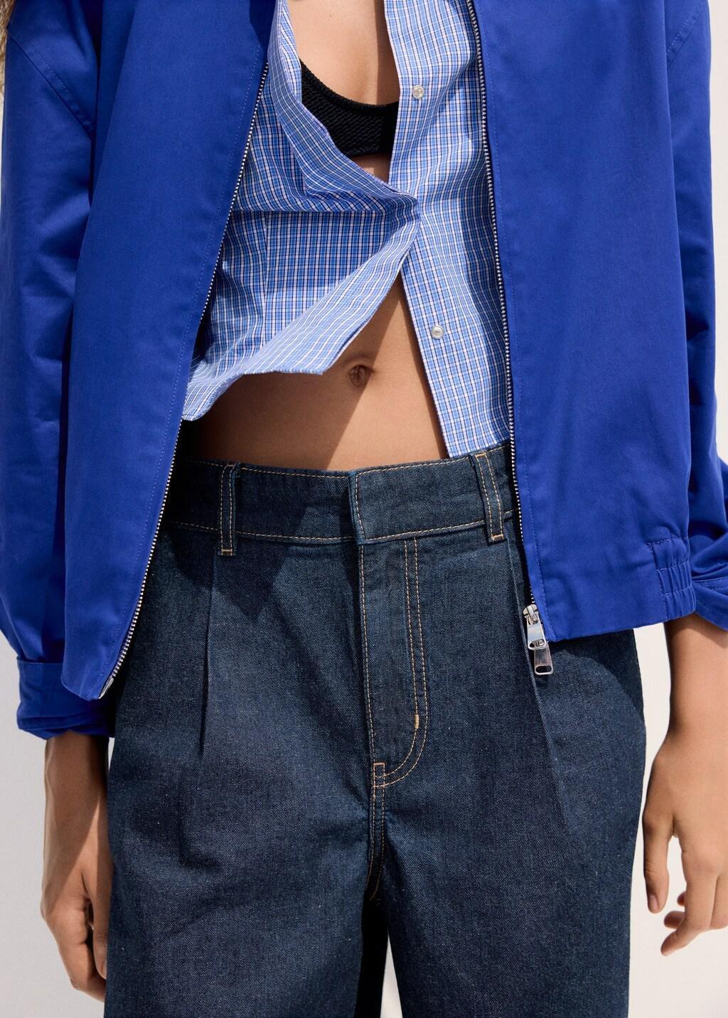 Blue Mid-Rise Denim Bermuda Shorts With Pleats, Open Blue, large image number 4