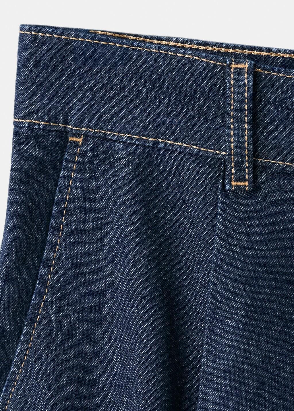 Blue Mid-Rise Denim Bermuda Shorts With Pleats, Open Blue, large image number 5