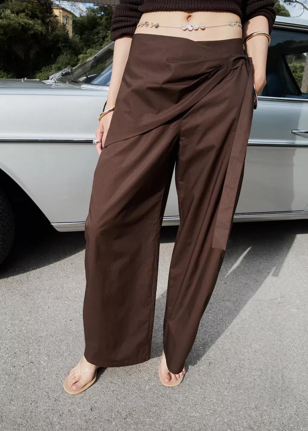 Brown Straight-Leg Trousers With Detachable Scarf, Dark Brown, large image number 3
