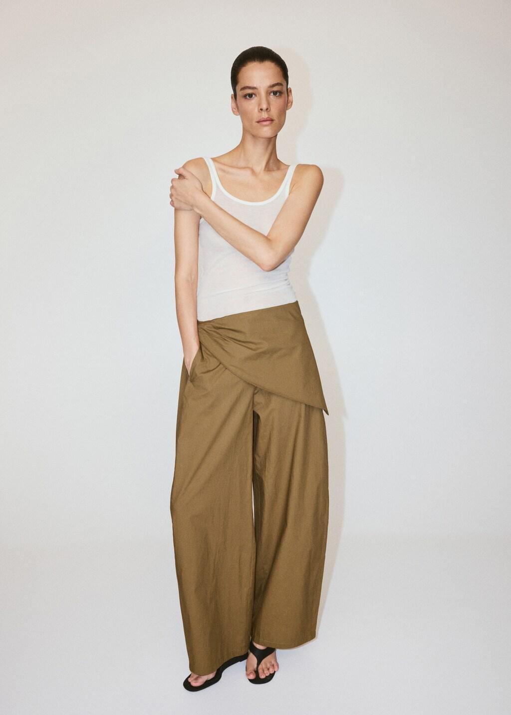 Khaki Straight-Leg Trousers With Detachable Scarf, Beige - Khaki, large image number 0