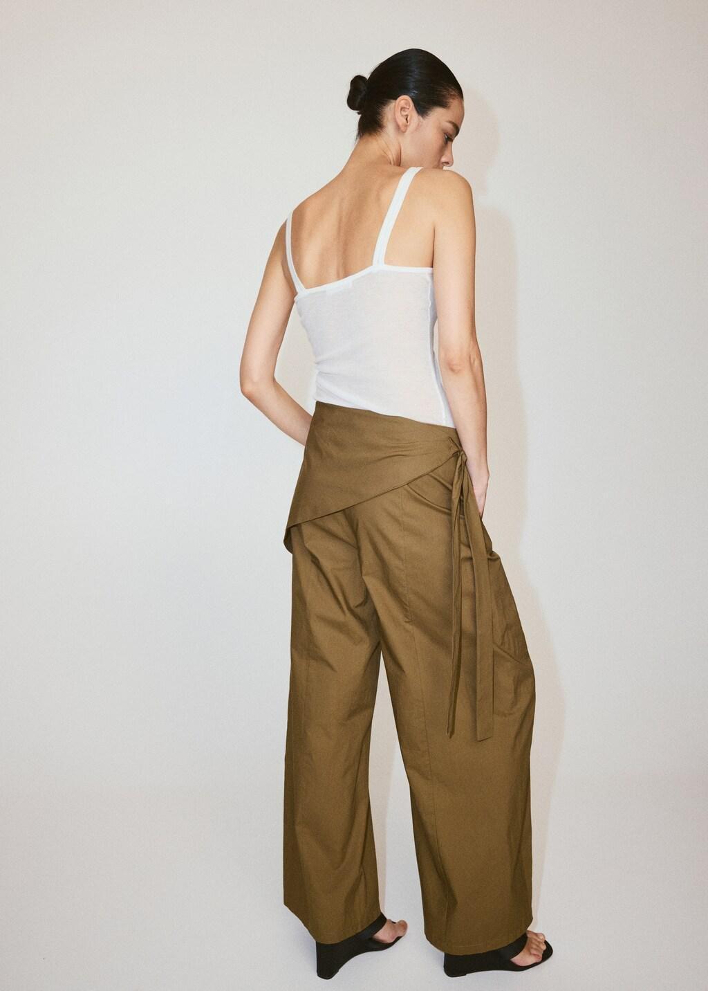 Khaki Straight-Leg Trousers With Detachable Scarf, Beige - Khaki, large image number 2