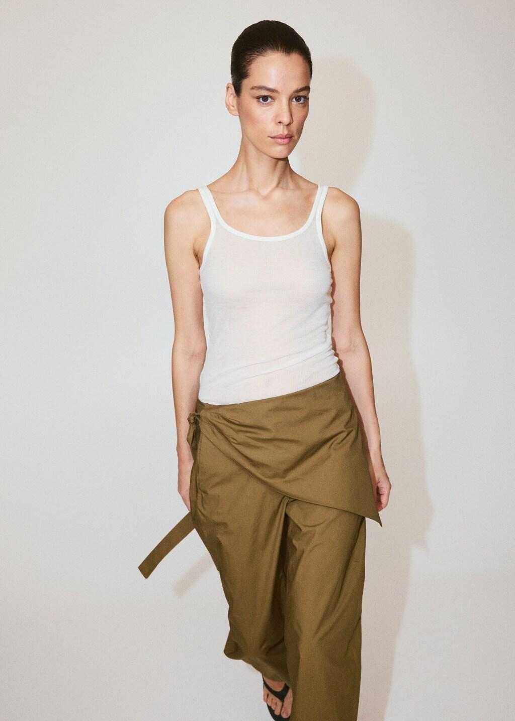 Khaki Straight-Leg Trousers With Detachable Scarf, Beige - Khaki, large image number 4