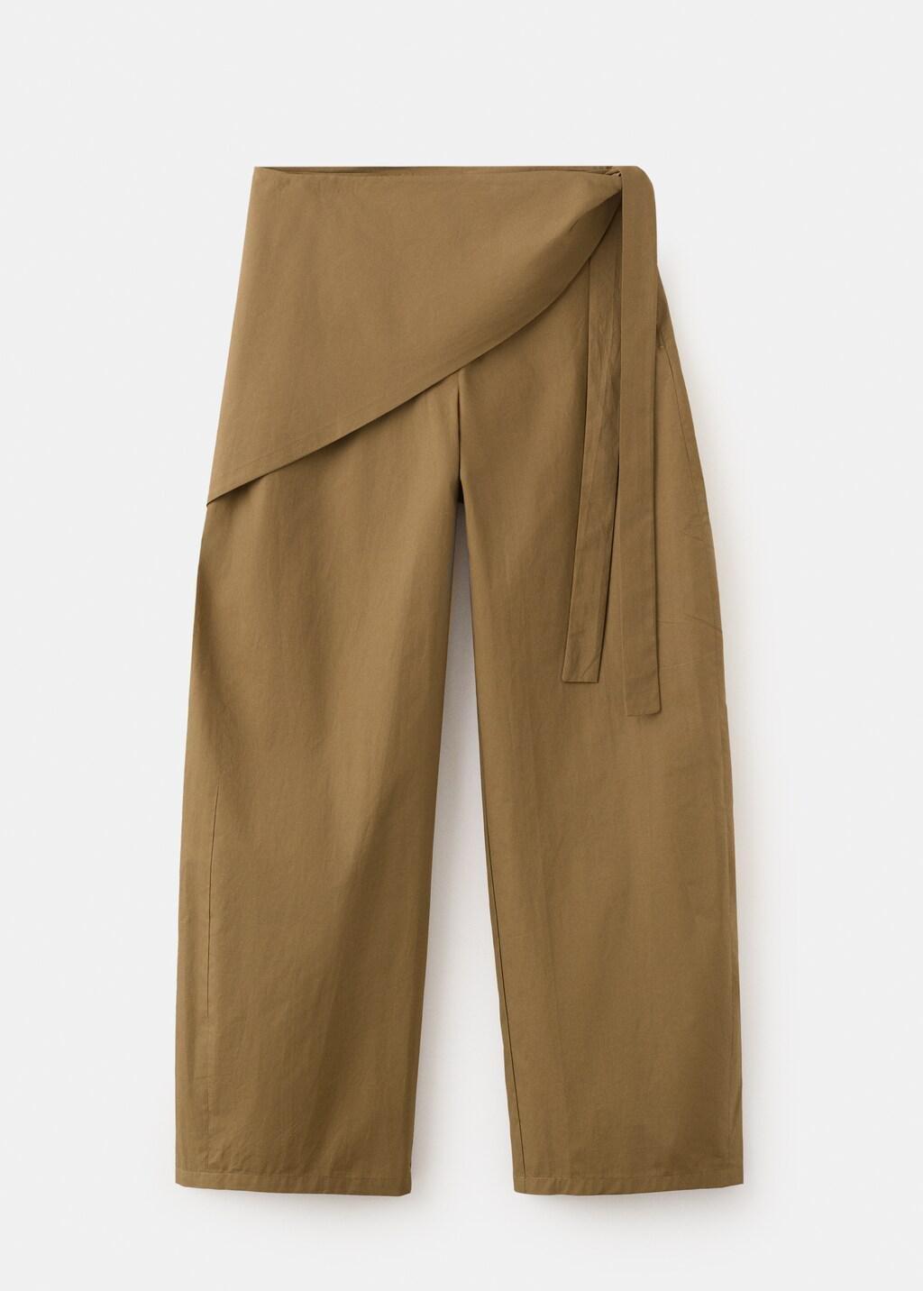 Khaki Straight-Leg Trousers With Detachable Scarf, Beige - Khaki, large image number 7