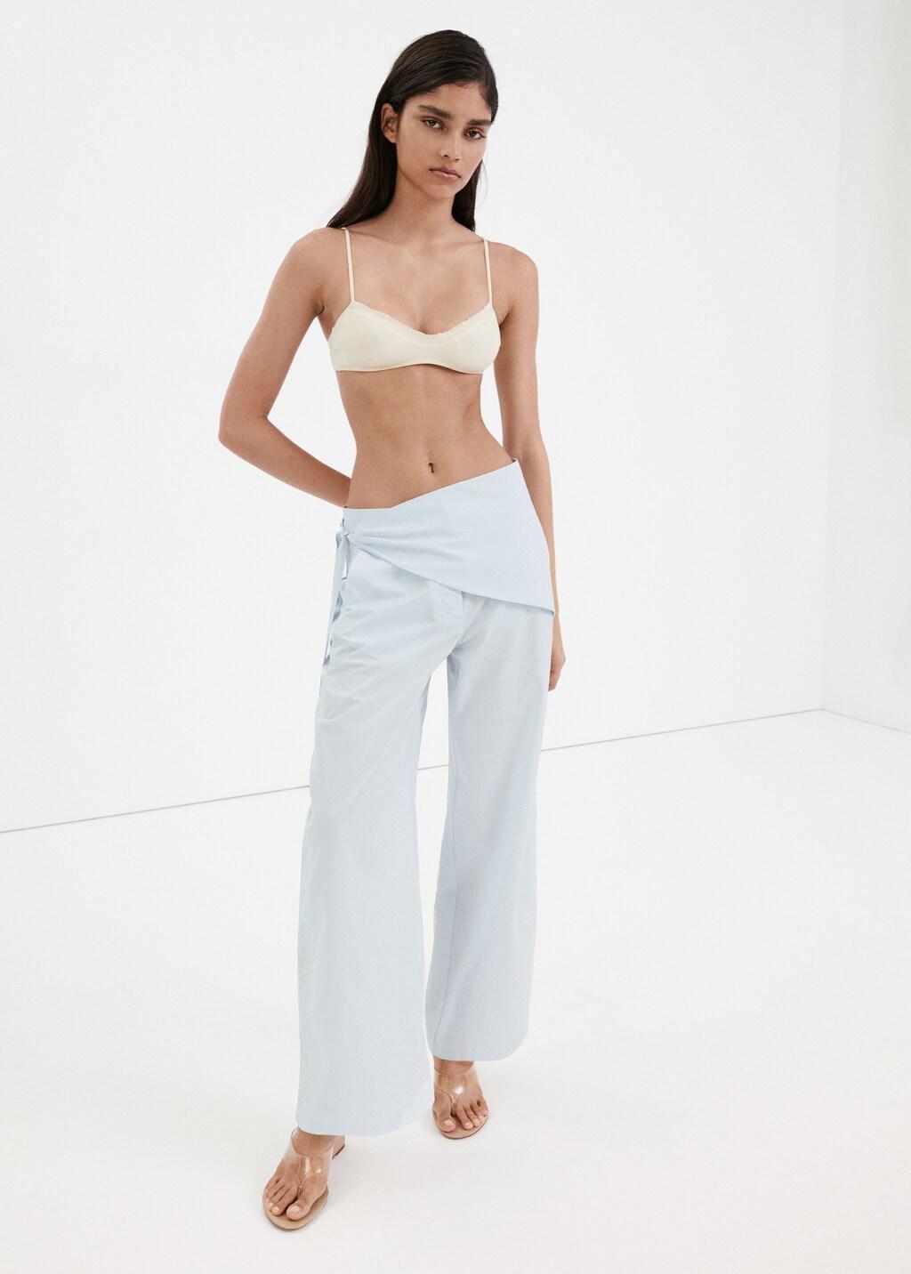 Blue Lt Pastel Straight-Leg Trousers With Detachable Scarf, Light-Pastel Blue, large image number 0